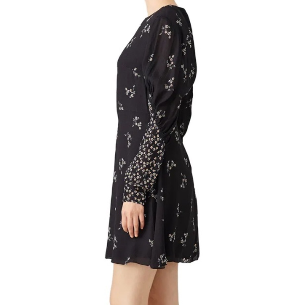 Tibi Florence black ruched sleeve fit flare floral short dress size 10 - Picture 3 of 13